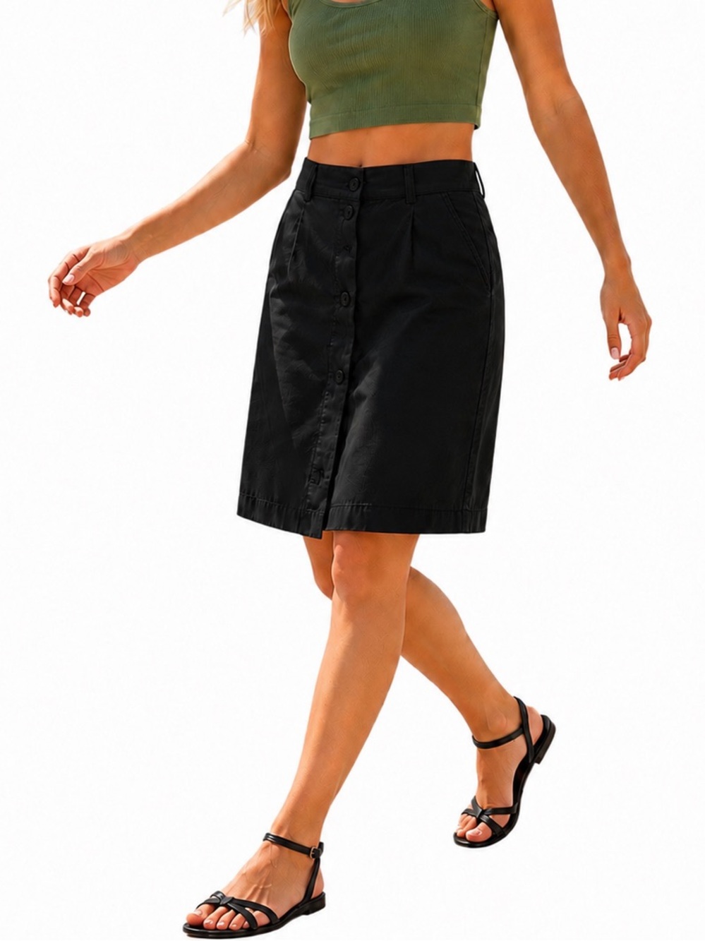 Lana Lee Vintage Classic Black Button-Front Bermuda/Skirt